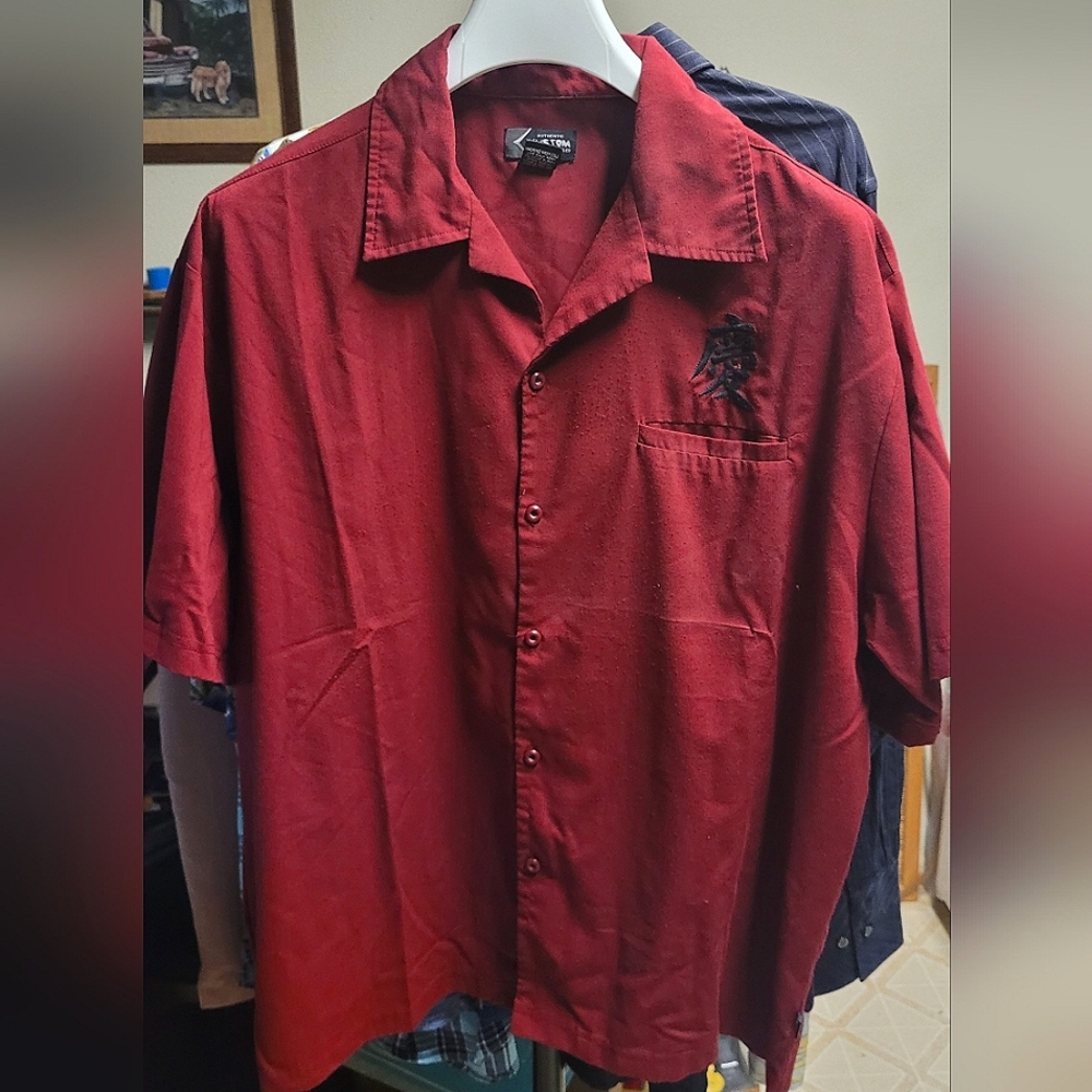 Authentic KUSTOM casual button down shirt Japanese kanji Mens L